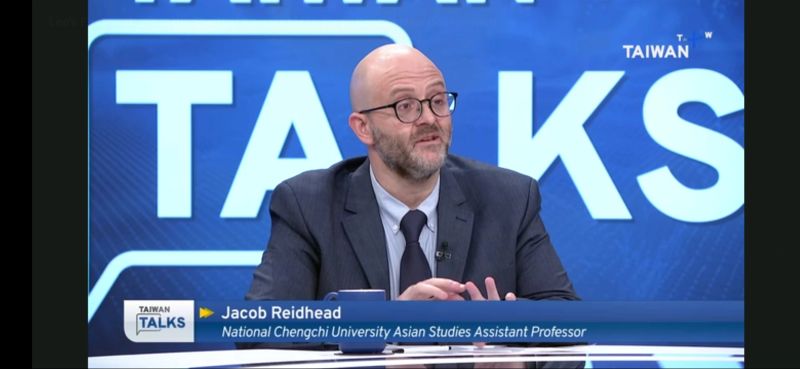 Jacob Reidhead speaks on the Taiwan Talks television set during a discussion of South Korea's local elections.